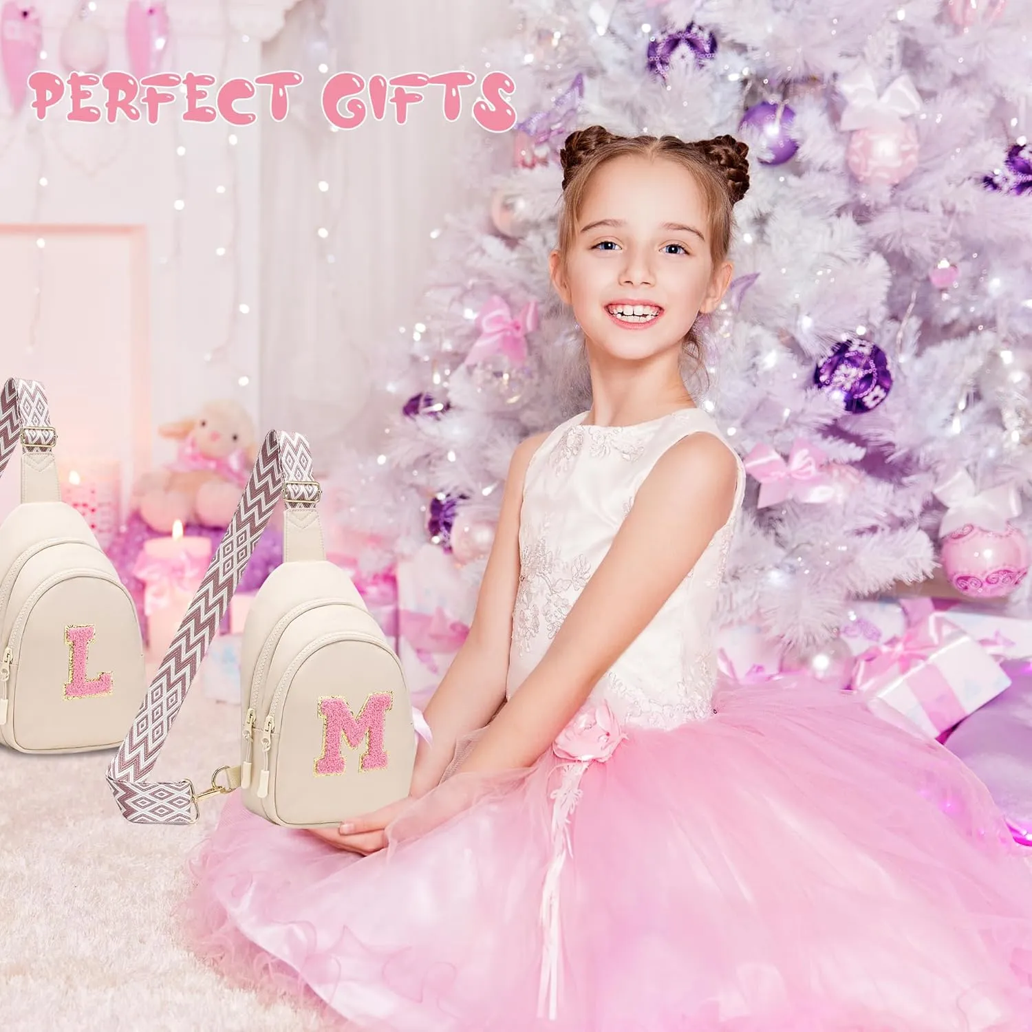 I IHAYNER Birthday Gifts for 5 6 7 8 9 10 11 12 13 Year Old Girls Small Cross Body Bag Initial Sling Bag Fanny Pack for Girls (Beige-L）
