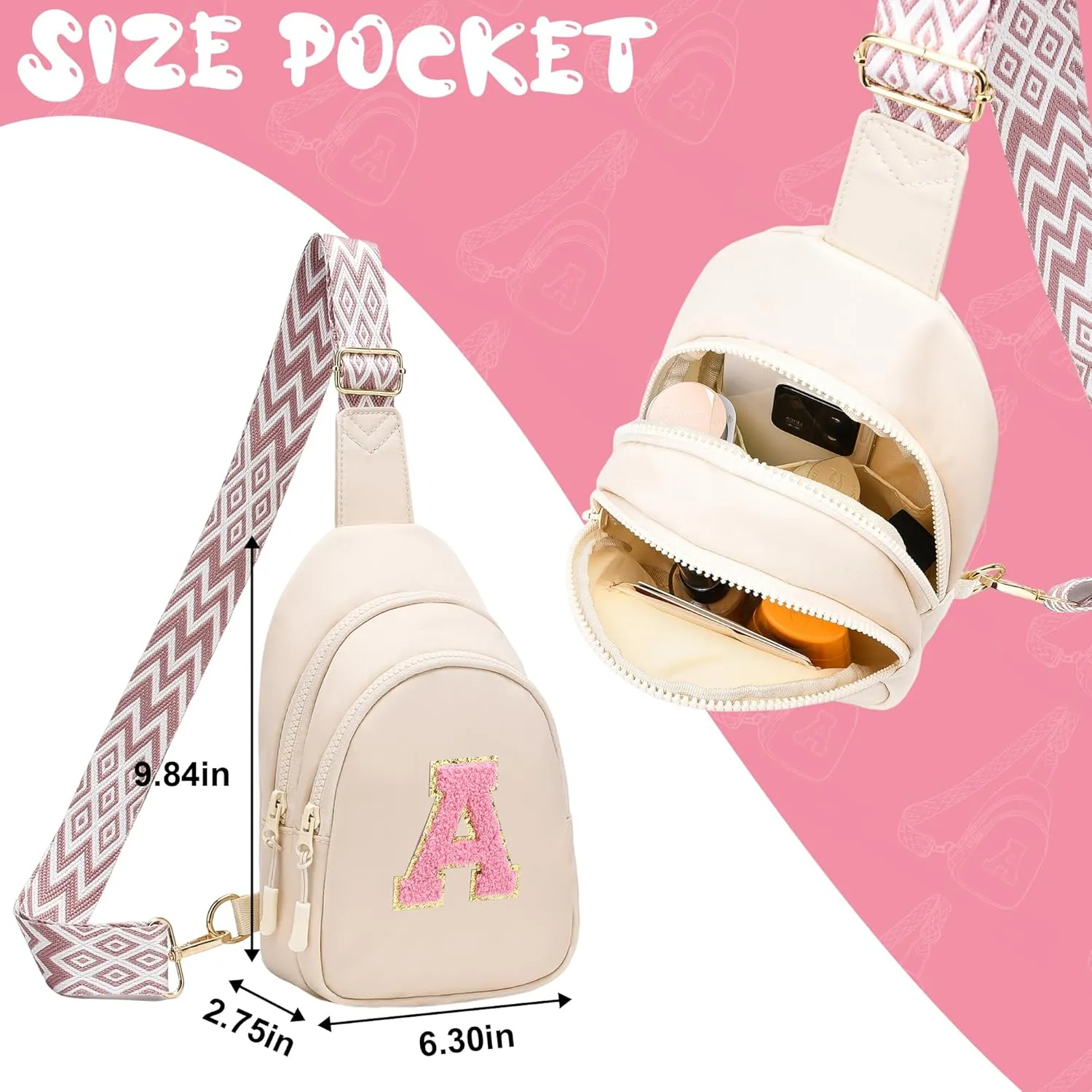 I IHAYNER Birthday Gifts for 5 6 7 8 9 10 11 12 13 Year Old Girls Small Cross Body Bag Initial Sling Bag Fanny Pack for Girls (Beige-L）