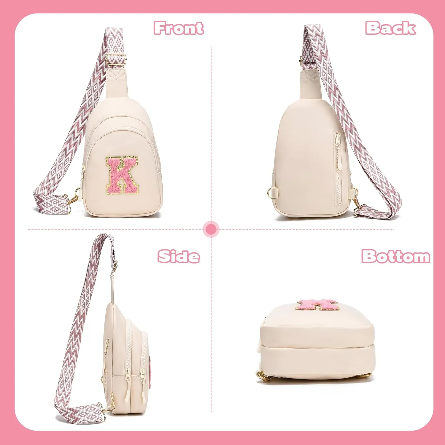 I IHAYNER Birthday Gifts for 5 6 7 8 9 10 11 12 13 Year Old Girls Small Cross Body Bag Initial Sling Bag Fanny Pack for Girls (Beige-L）