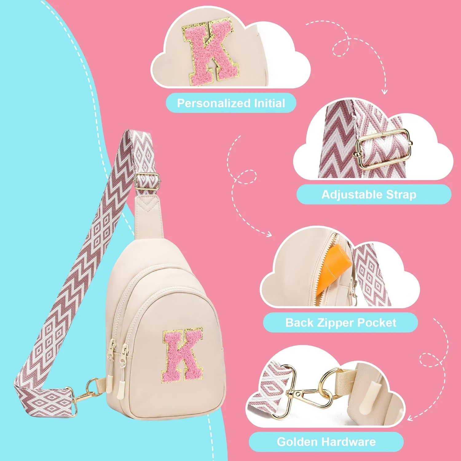I IHAYNER Birthday Gifts for 5 6 7 8 9 10 11 12 13 Year Old Girls Small Cross Body Bag Initial Sling Bag Fanny Pack for Girls (Beige-L）