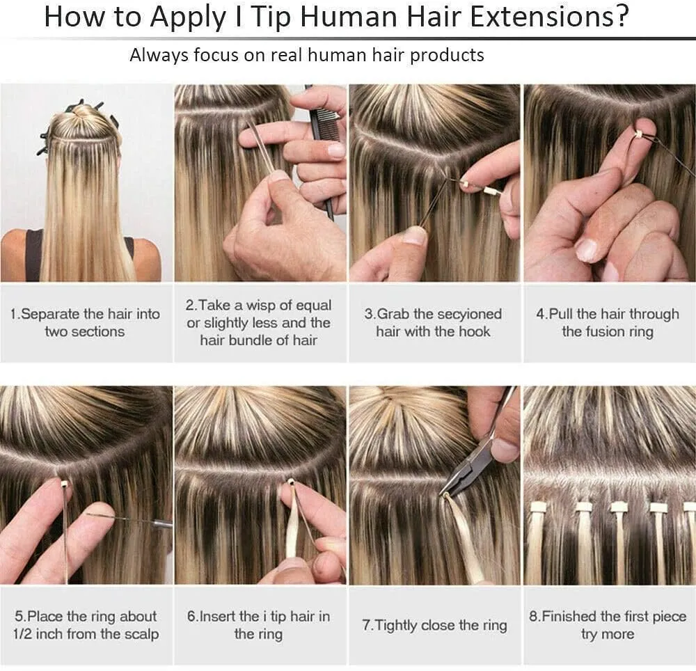 I Tip Remy Human Hair Extensions - 14 Inch Keratin Blonde to Ash Blonde Ombre Balayage - 50G Pre Bonded I Tip Hair Extensions