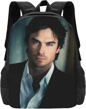Ian Actors Somerhalder Backpack Large Capacity Leisure Travel Backpack Book Bag Outgoing Daypack 12.5x5.5x16.5 inch, Black