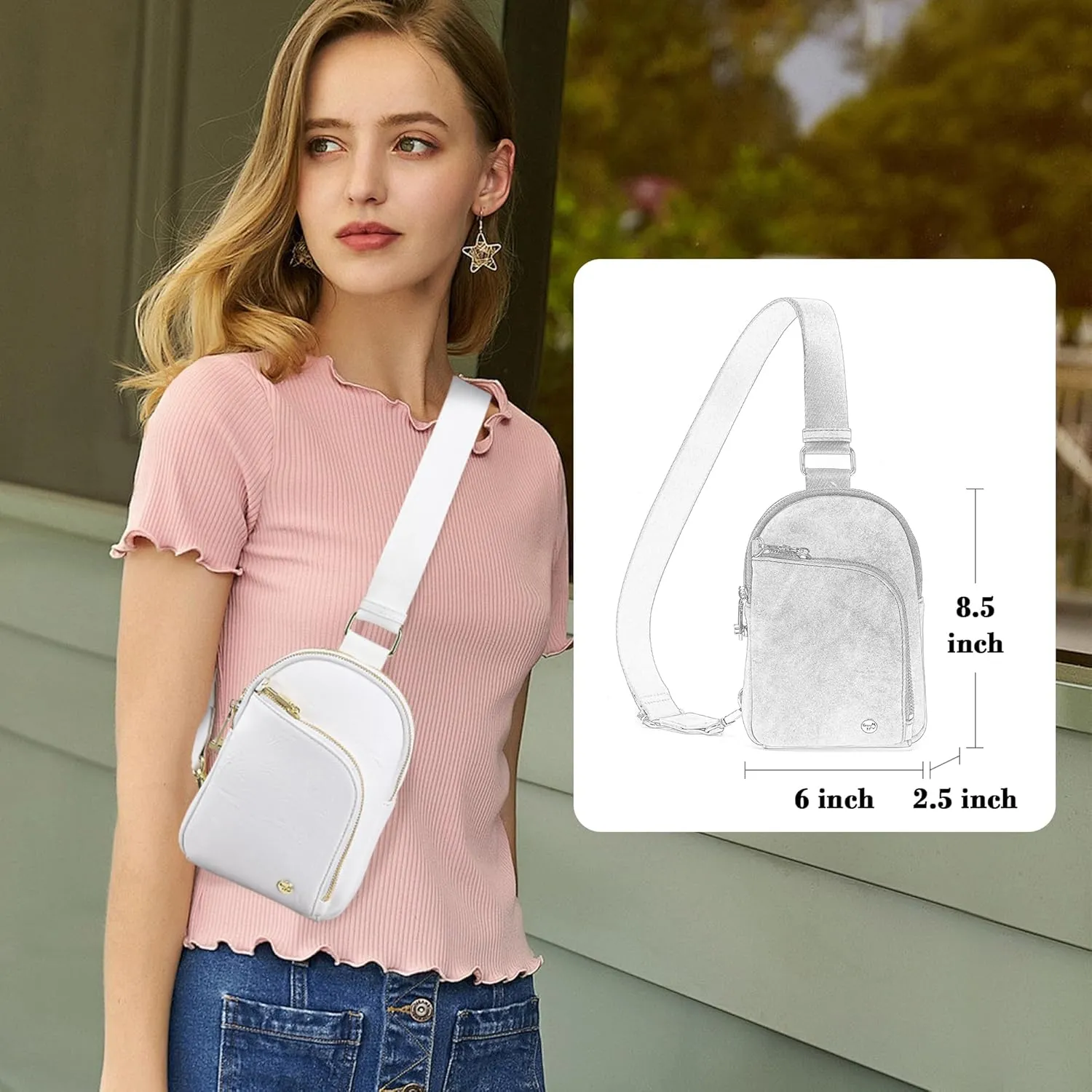 INICAT RFID Blocking Sling Bag Leather Crossbody Bags for Women Fanny Pack Cross Body for Woman Chest Bag for Travel 1.9L