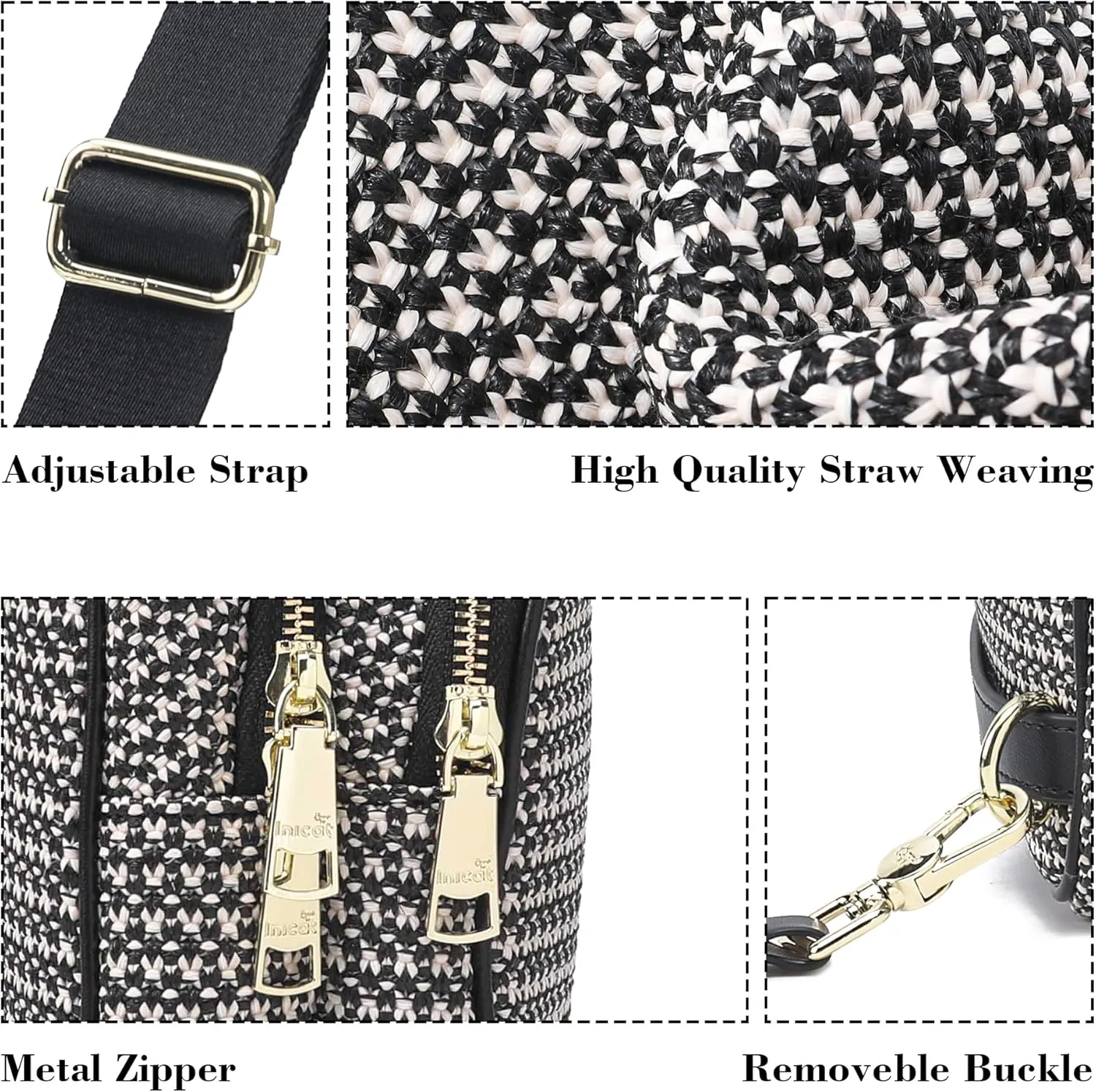 INICAT Summer Straw Bag Small Sling Beach Bag Crossbody Bags for Women