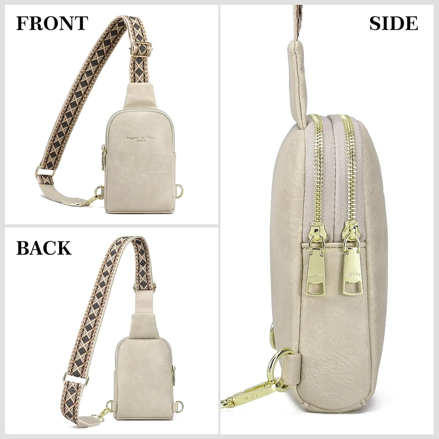 INICAT Travel Small Sling Bag Leather Crossbody Bags for Women Fanny Packs Cross Body Bag for Woman Cross Body Purses