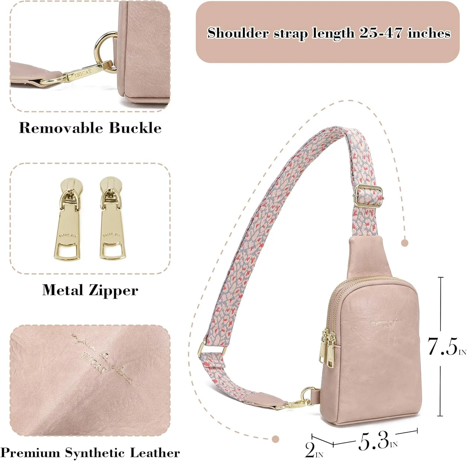 INICAT Travel Small Sling Bag Leather Crossbody Bags for Women Fanny Packs Cross Body Bag for Woman Cross Body Purses