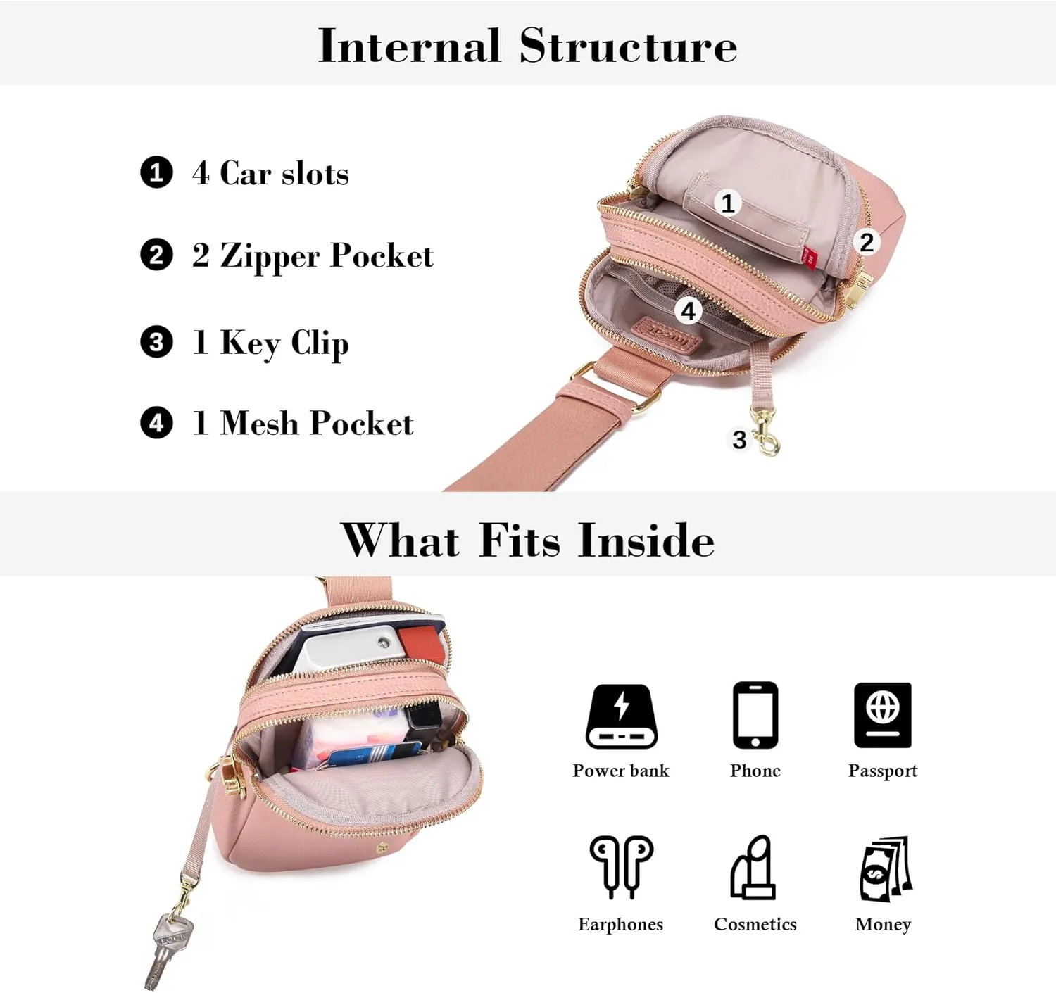 INICAT Travel Small Sling Bag Leather Crossbody Bags for Women Fanny Packs Cross Body Bag for Woman Cross Body Purses