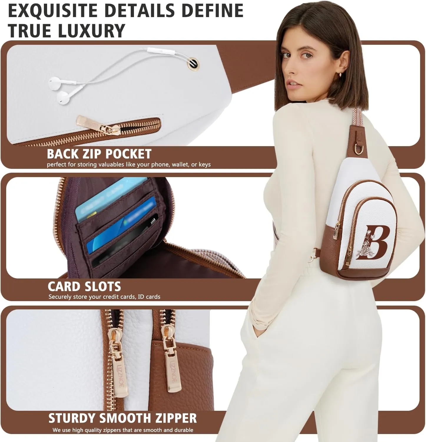 Initial Women Crossbody Bag Sling Shoulder Purse Fanny Pack Side Cross Body Small Leather Belt Backpack Bridal Wedding Bachelorette Engaged Valentines Day 1 Year Anniversary Party Special Present Gift