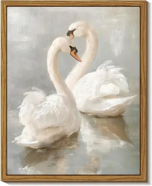InSimSea Trendy Twin Swans Wall Art Framed Canvas for Living Room - Modern Maximalist Decor Eclectic Swan Artwork Prints Wall Decor Gallery Picture Oil Painting Boho Vintage Bedroom Office 8x10In