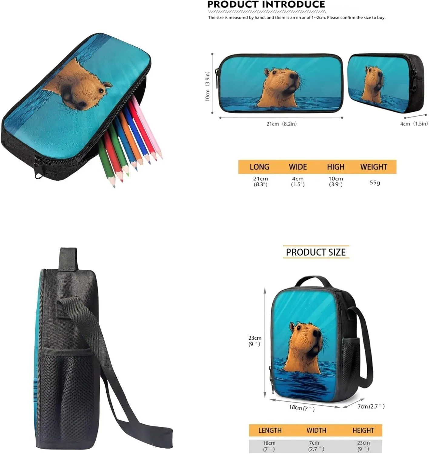 INSTANTARTS Capybara Backpack with Lunchbox for Kids 8-12 Large Capacity School Bag Lightweight 17 Inch Travel Shoulder Bag Book Bag for Boys Girls