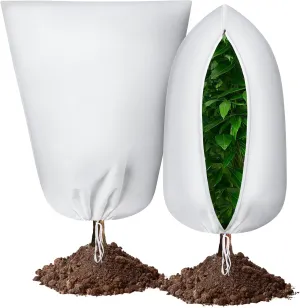 IPOW 2PCS Plant Covers for Winter 3.17oz/yd² Thicken Plant Covers Freeze Protection, Reusable Tree Frost Protection Covers Shrub Jacket Bag with Zipper &Drawstring for Outdoor Plants(39.4'' x 47.3")