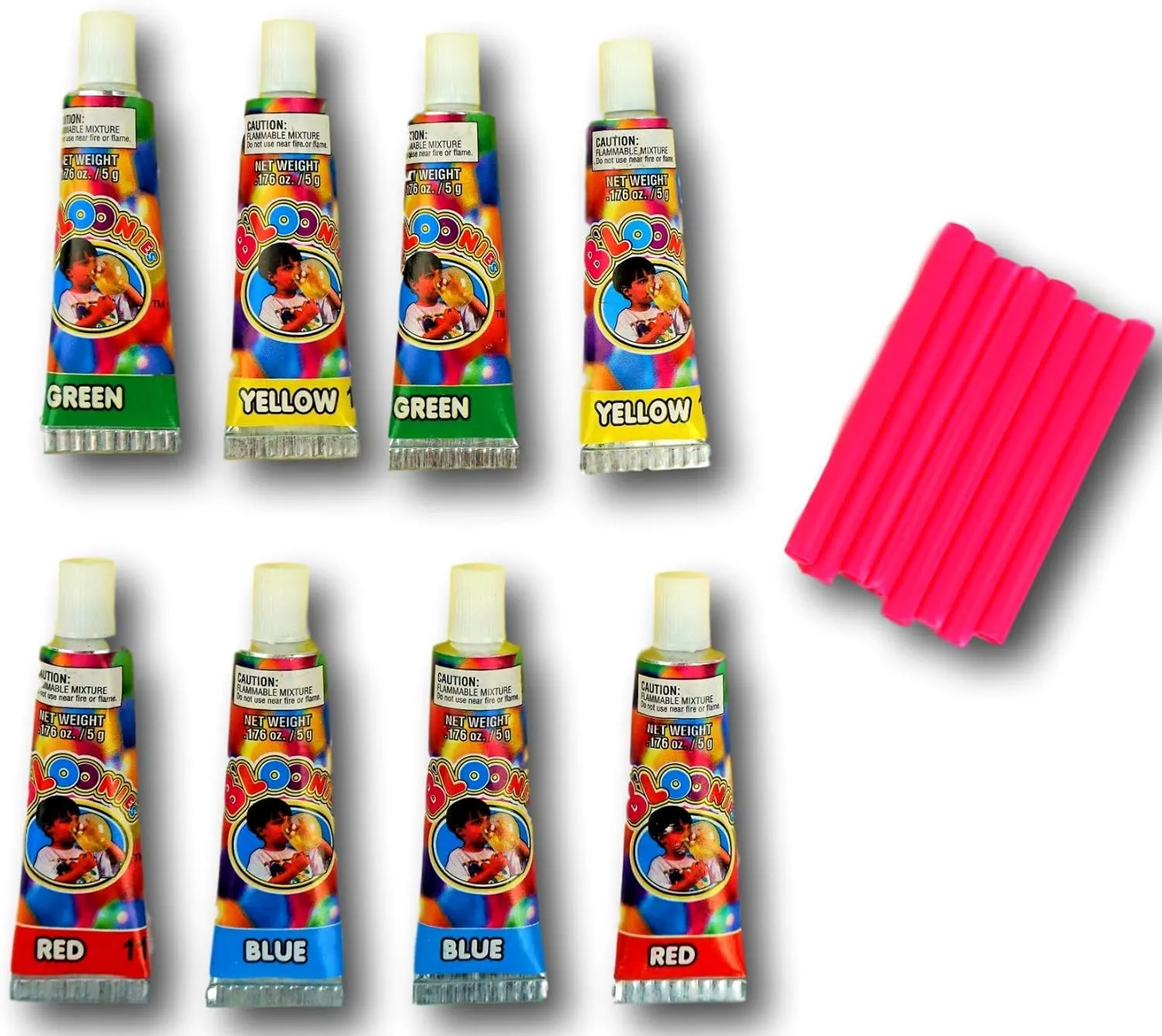JA-RU Bloonies Magic Plastic Bubbles Variety Pack (96 Tubes in 12 Packs)| Kids Super Elastic Bubble Balloons | Blow Up Balloons with Straw | Bubble Tube Fidget Toy. Plus 1 Bouncy Ball 774-12p