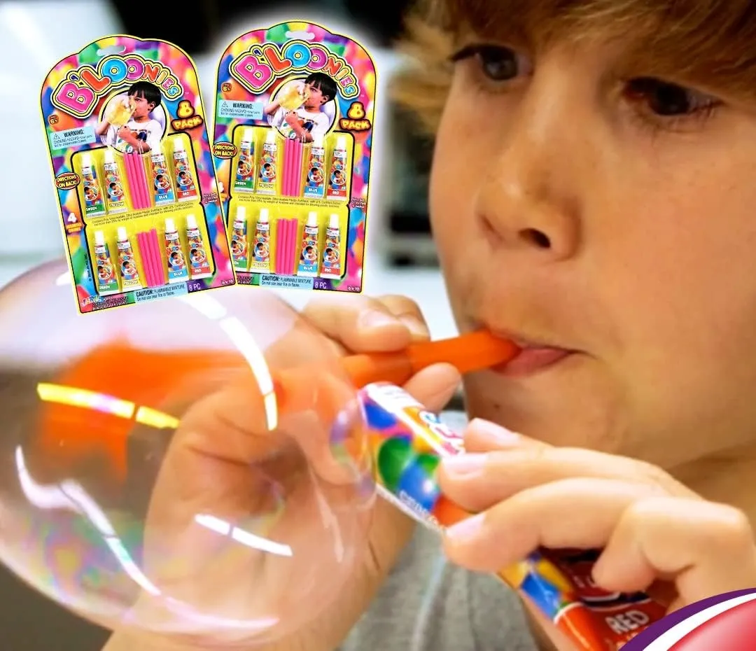 JA-RU Bloonies Magic Plastic Bubbles Variety Pack (96 Tubes in 12 Packs)| Kids Super Elastic Bubble Balloons | Blow Up Balloons with Straw | Bubble Tube Fidget Toy. Plus 1 Bouncy Ball 774-12p