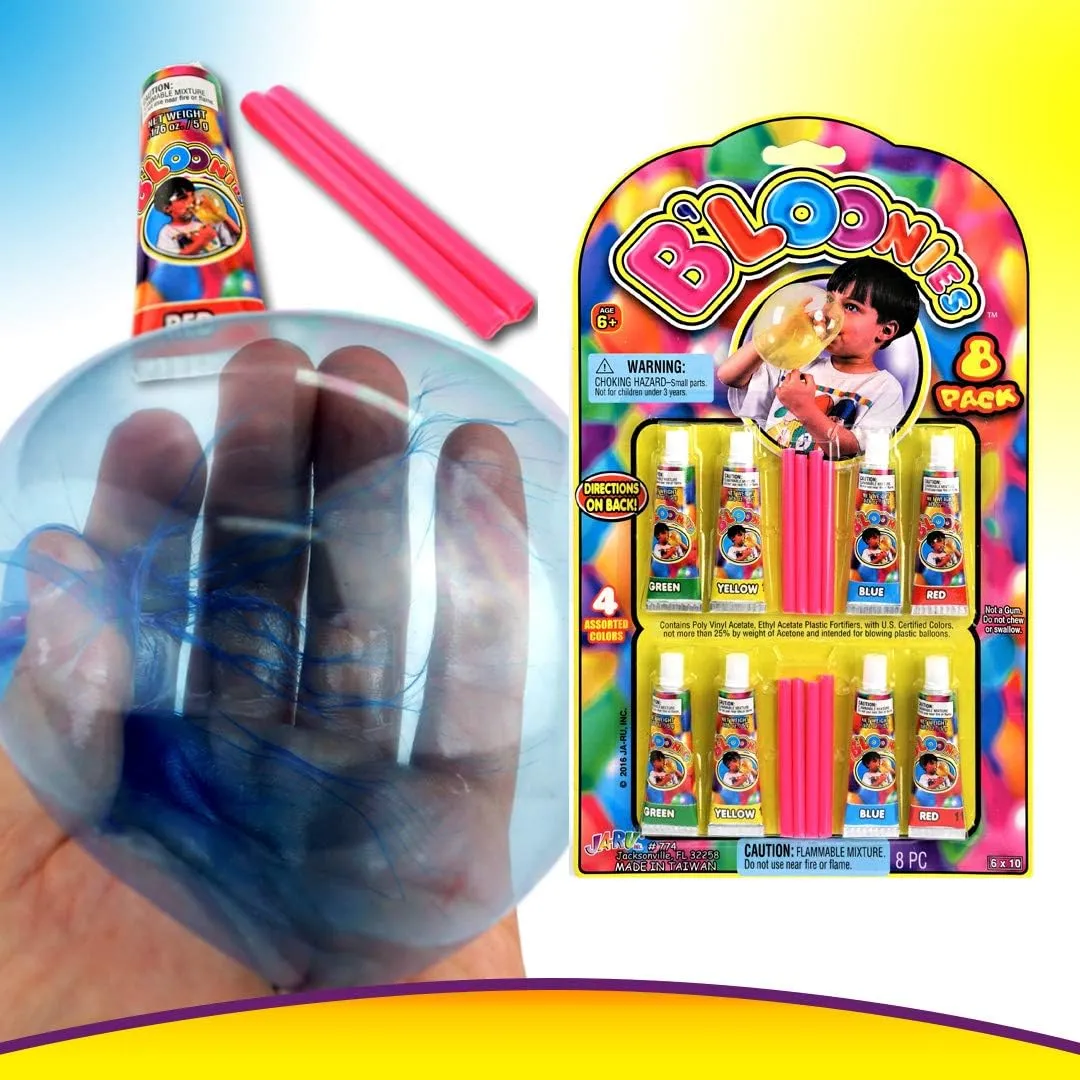 JA-RU Bloonies Magic Plastic Bubbles Variety Pack (96 Tubes in 12 Packs)| Kids Super Elastic Bubble Balloons | Blow Up Balloons with Straw | Bubble Tube Fidget Toy. Plus 1 Bouncy Ball 774-12p