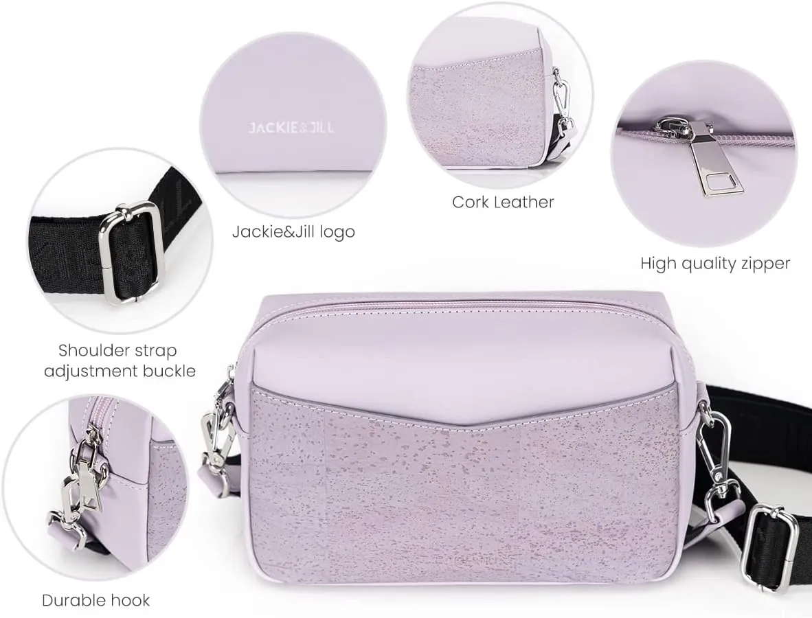 Jackie&Jill Small Crossbody Bags Purses for Women,Cork & Leather Shoulder Handbags with Wide Strap,Top Zipper Camera Bag