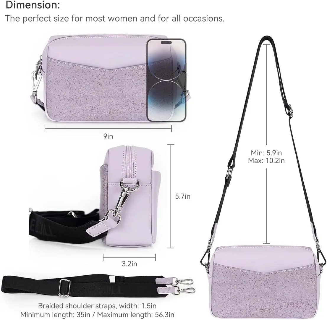 Jackie&Jill Small Crossbody Bags Purses for Women,Cork & Leather Shoulder Handbags with Wide Strap,Top Zipper Camera Bag