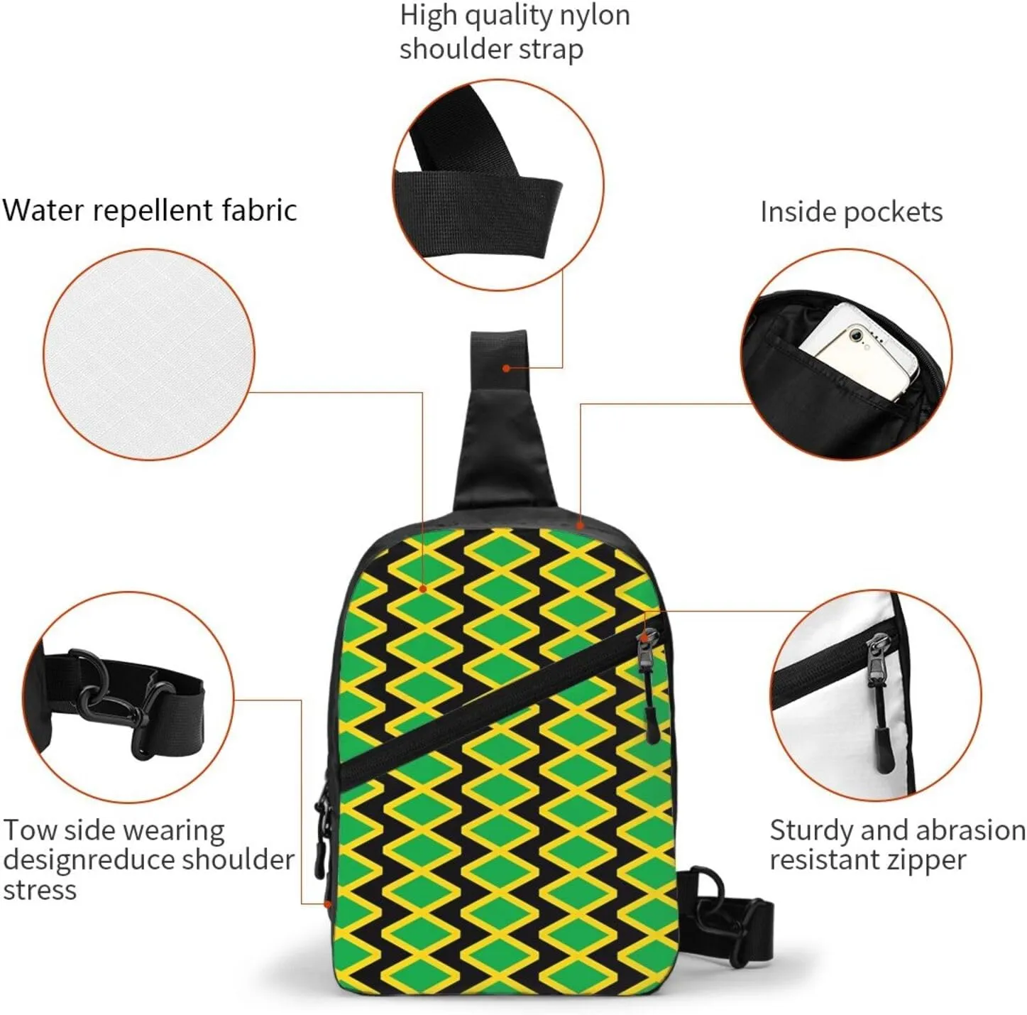 Jamaican Flag Portable Crossbody Bag Foldable Sling Bags Sports Gym Chest Daypack Reusable Shoulder Backpack Casual Diagonally Rucksack Fanny Packs