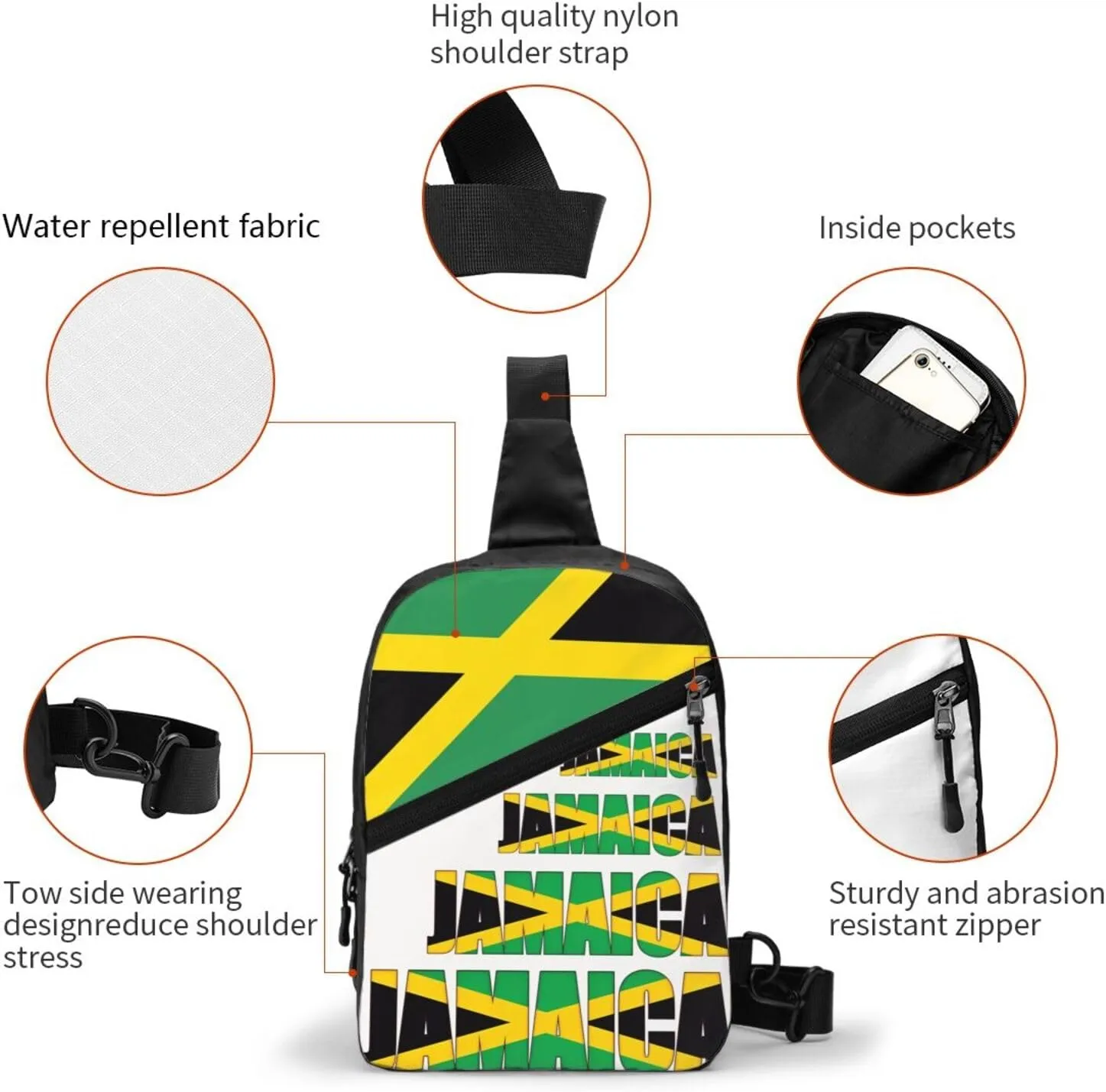 Jamaican Flag Portable Crossbody Bag Foldable Sling Bags Sports Gym Chest Daypack Reusable Shoulder Backpack Casual Diagonally Rucksack Fanny Packs