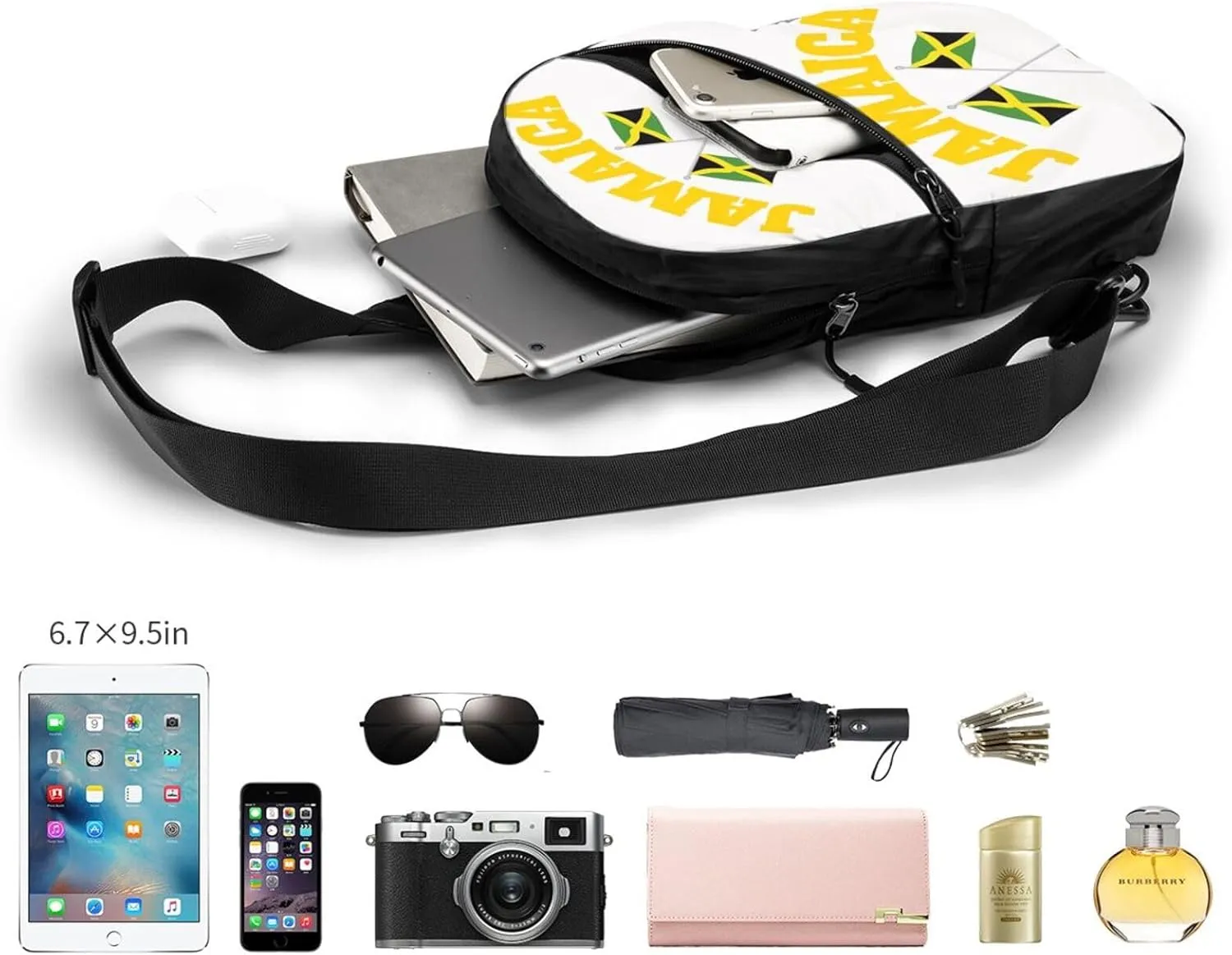 Jamaican Flag Portable Crossbody Bag Foldable Sling Bags Sports Gym Chest Daypack Reusable Shoulder Backpack Casual Diagonally Rucksack Fanny Packs