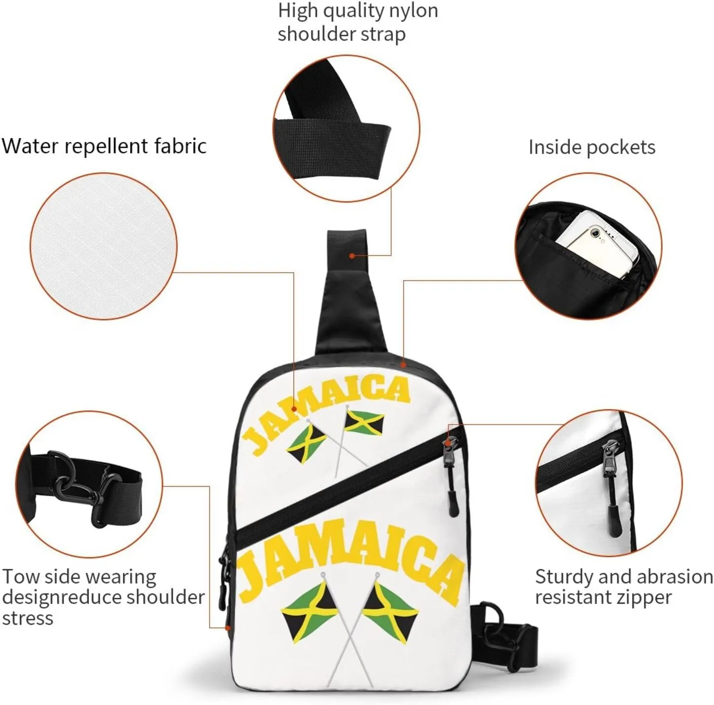 Jamaican Flag Portable Crossbody Bag Foldable Sling Bags Sports Gym Chest Daypack Reusable Shoulder Backpack Casual Diagonally Rucksack Fanny Packs