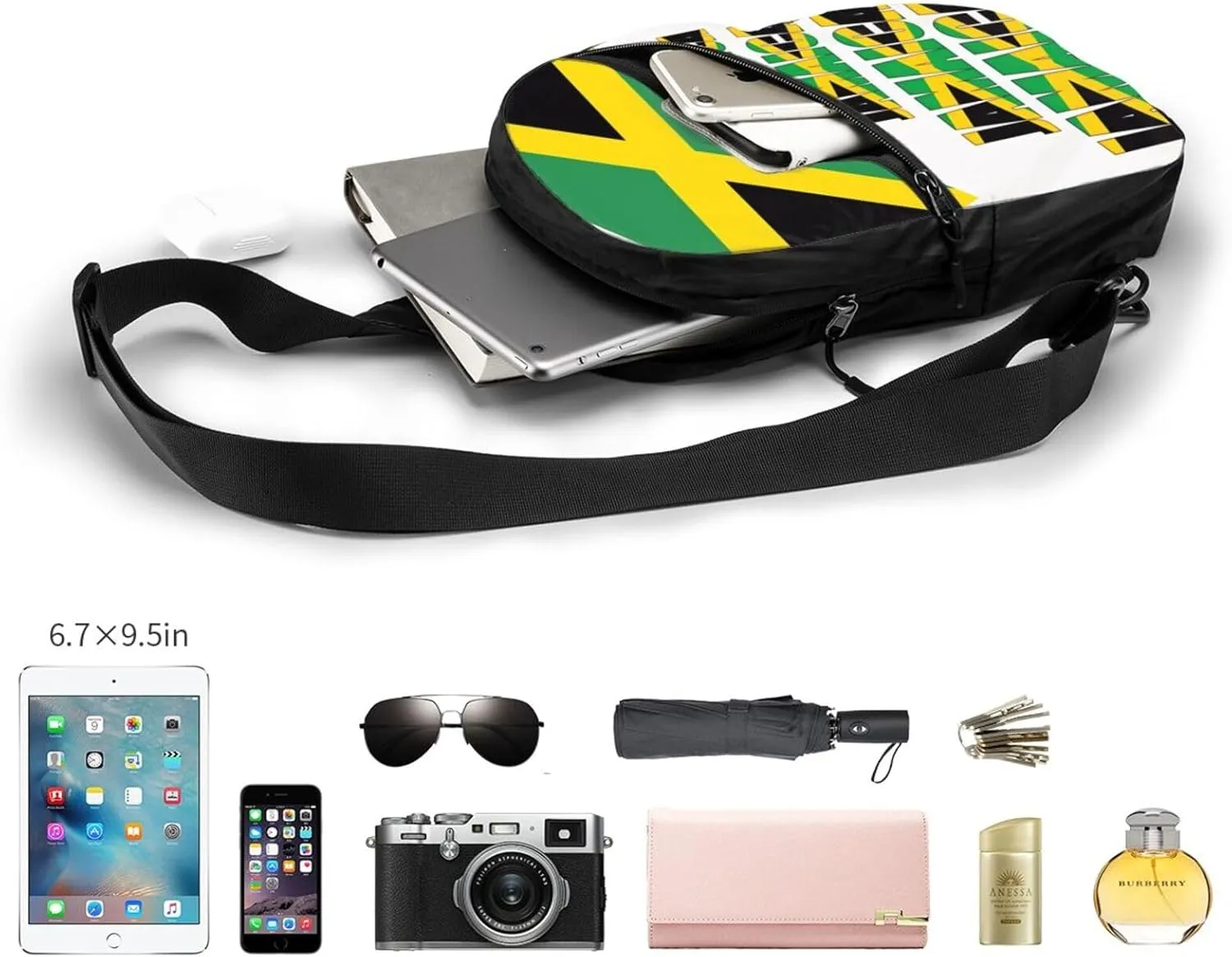 Jamaican Flag Portable Crossbody Bag Foldable Sling Bags Sports Gym Chest Daypack Reusable Shoulder Backpack Casual Diagonally Rucksack Fanny Packs