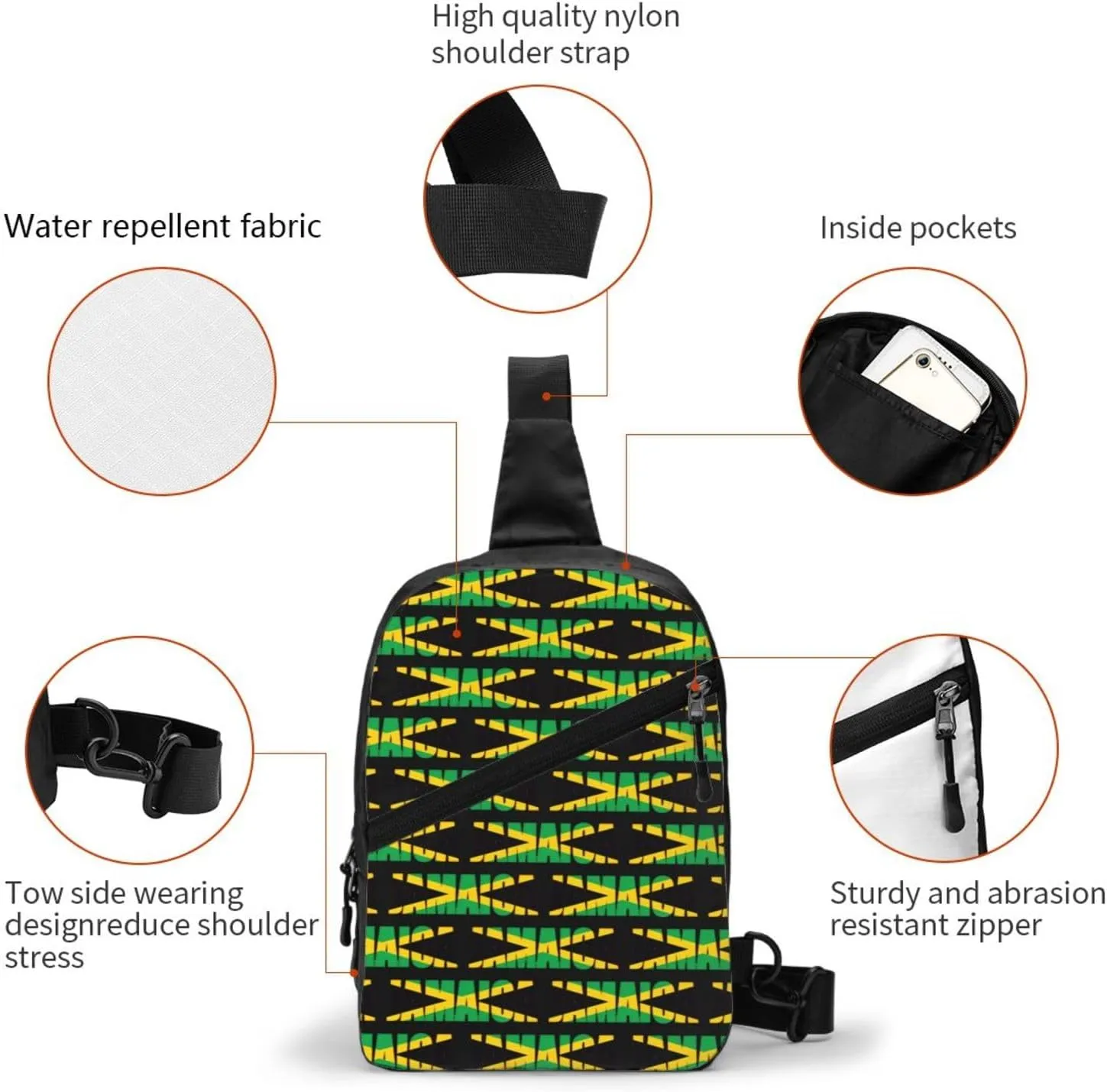 Jamaican Flag Portable Crossbody Bag Foldable Sling Bags Sports Gym Chest Daypack Reusable Shoulder Backpack Casual Diagonally Rucksack Fanny Packs