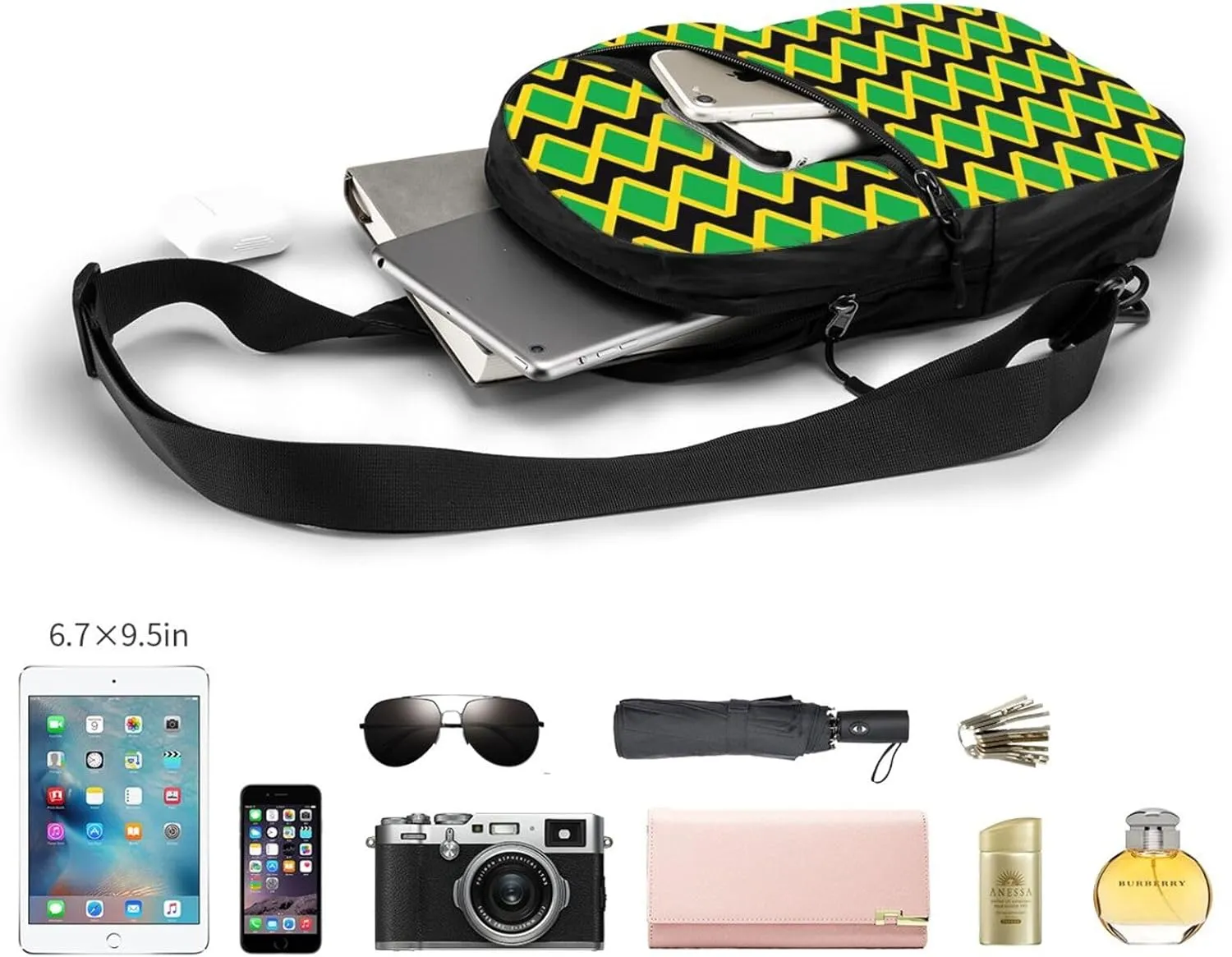 Jamaican Flag Portable Crossbody Bag Foldable Sling Bags Sports Gym Chest Daypack Reusable Shoulder Backpack Casual Diagonally Rucksack Fanny Packs