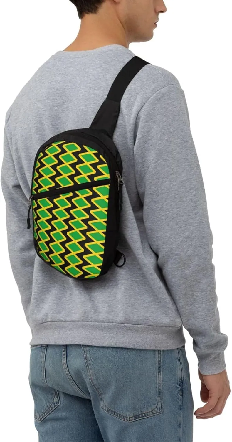 Jamaican Flag Portable Crossbody Bag Foldable Sling Bags Sports Gym Chest Daypack Reusable Shoulder Backpack Casual Diagonally Rucksack Fanny Packs