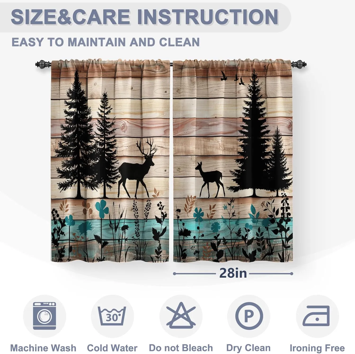 Jekeno Kitchen Curtains Sets for Windows - Farmhouse Forest Cabin Country Bear Deer Nature Printed Short Half Cafe Curtain for Dining Room Bathroom Camper Decor Rod Pocket Window Drapes 36Inch Length