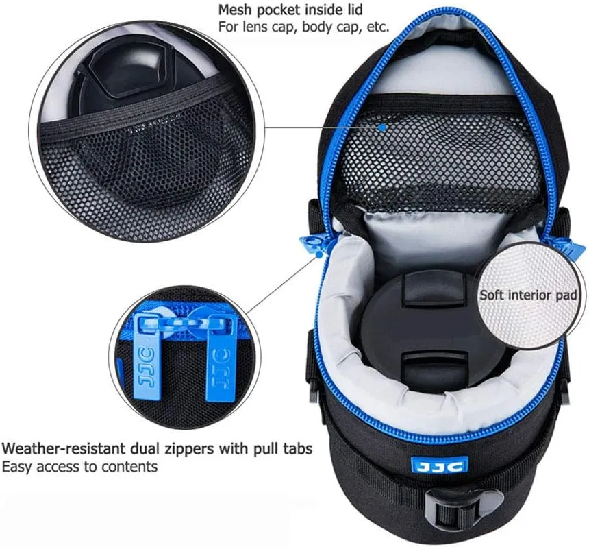 JJC Camera Lens Pouch Case for Canon EF 35mm Nikon Nikkor AF-S 55-200mm 18-300mm Tamron AF 18-200mm Fujifilm XF 56mm & More, Zipper Polyester Lens Protective Bag Interior Size 3.1x5.3”