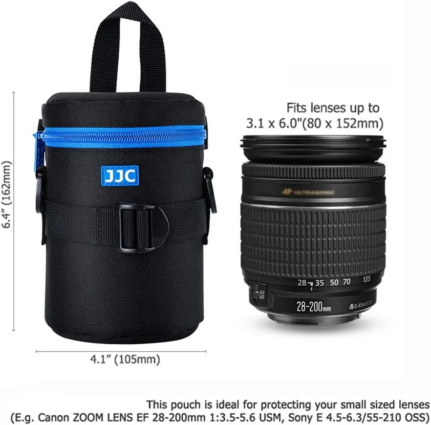 JJC Camera Lens Pouch Case for Canon EF 35mm Nikon Nikkor AF-S 55-200mm 18-300mm Tamron AF 18-200mm Fujifilm XF 56mm & More, Zipper Polyester Lens Protective Bag Interior Size 3.1x5.3”