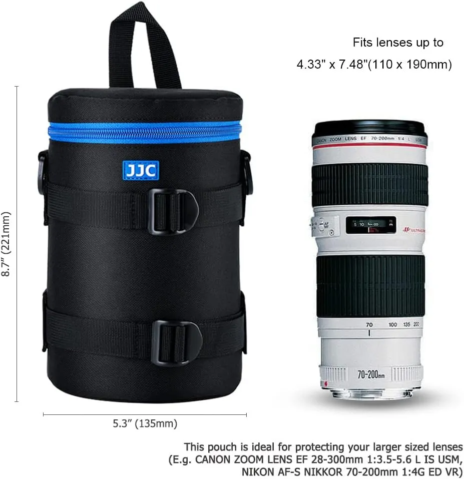 JJC Deluxe Lens Case Pouch Bag for Canon EF 70-200mm f4L IS II USM/EF 28-300mm f3.5-5.6 L IS USM, for Nikon AF-S 70-200mm f4G ED VR/AF-Nikkor 80-200mm f2.8D ED & More Lenses below 4.3" x 7.4"(D x L)