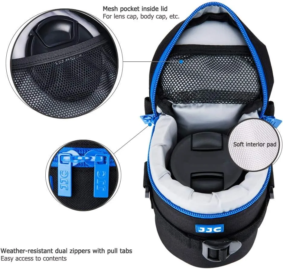 JJC Deluxe Lens Case Pouch for Canon EF 75-300mm f4.5-5.6/EF 24-105mm f4L/EF 16-35mm F4L/EF 100mm f2.8L,Nikon AF-S 24-70mm f2.8/16-35mm f4G/70-300mm f4.5-6.3G and other Lens below 3.15" x 6.69"(D x L)