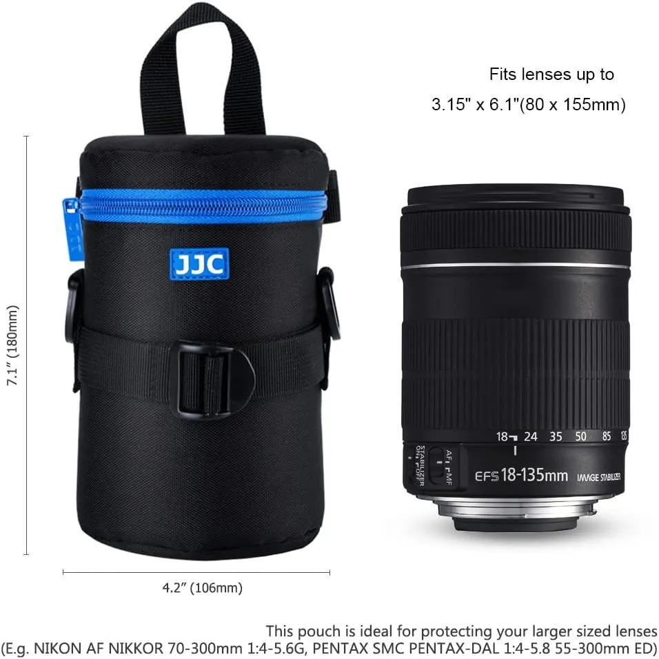 JJC Deluxe Lens Case Pouch for Canon EF 75-300mm f4.5-5.6/EF 24-105mm f4L/EF 16-35mm F4L/EF 100mm f2.8L,Nikon AF-S 24-70mm f2.8/16-35mm f4G/70-300mm f4.5-6.3G and other Lens below 3.15" x 6.69"(D x L)