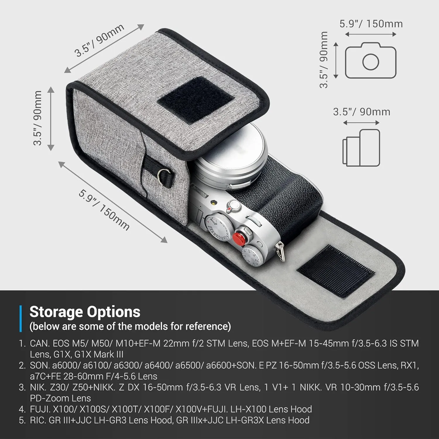 JJC Portable Travel Camera Case Pouch Crossbody Bag with Strap for Fuji Fujifilm GFX100RF X100VI X100V X100F, Ricoh GR IIIx HDF GR III GRIII GR3,Sony A6700 A6600 A6000 A6100 A6300 A6400 & More Camera