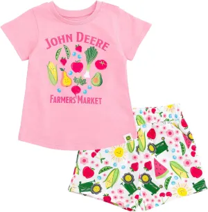 John Deere Floral Girls T-Shirt and French Terry Shorts Outfit Set Toddler to Little Kid Sizes (2T - 7-8)