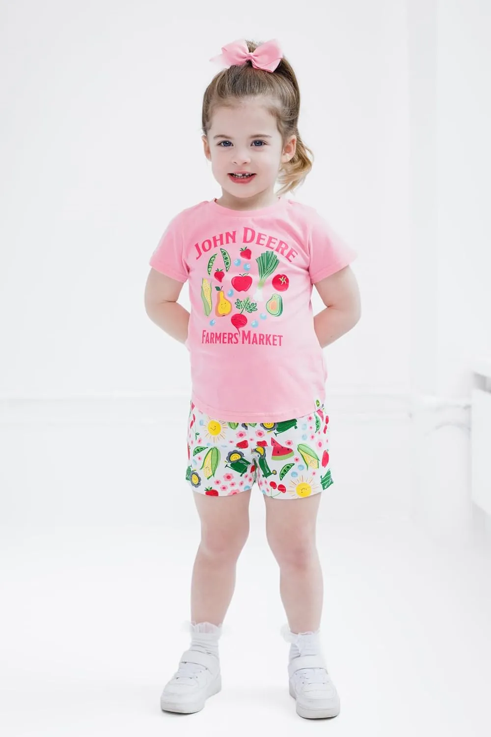 John Deere Floral Girls T-Shirt and French Terry Shorts Outfit Set Toddler to Little Kid Sizes (2T - 7-8)