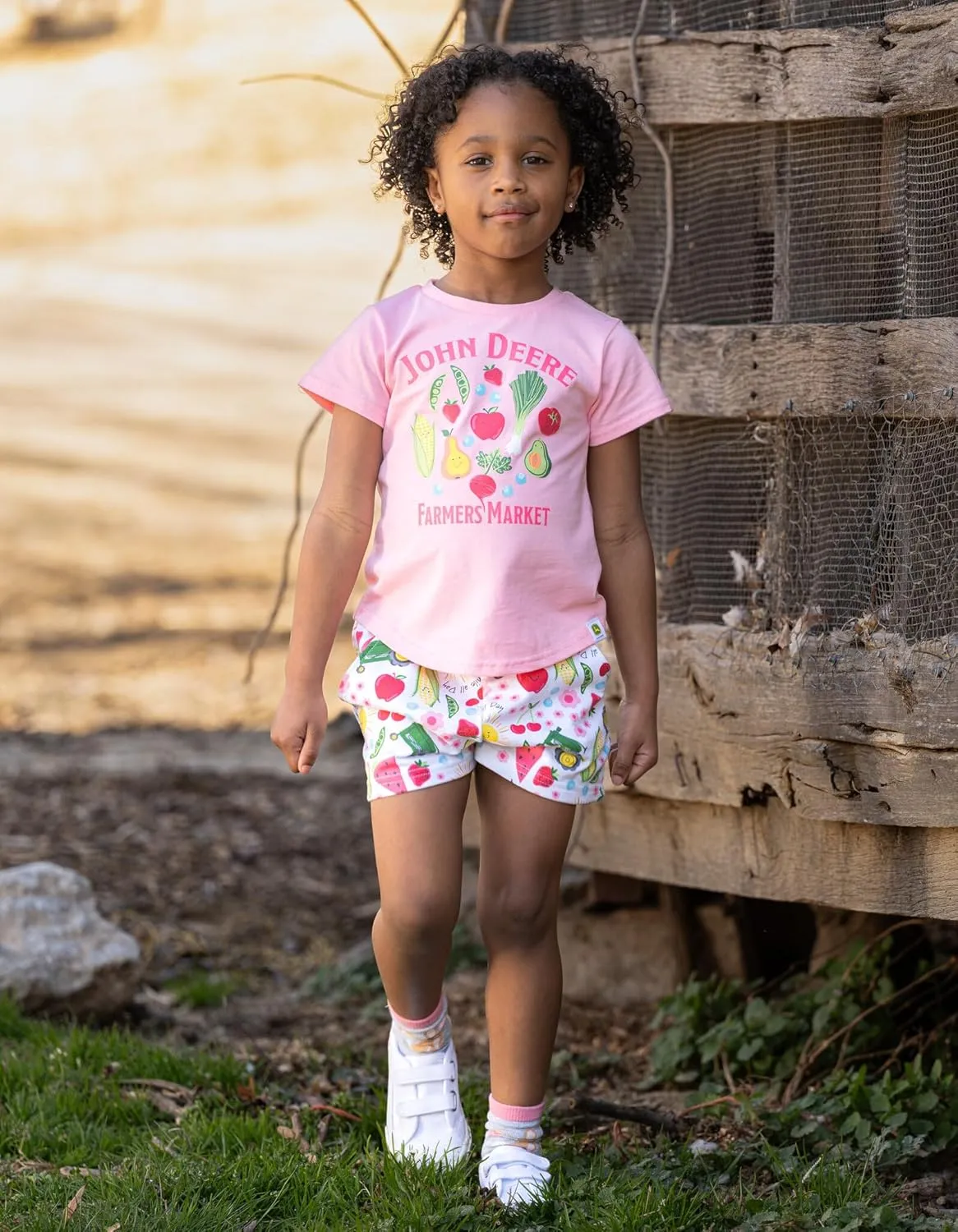John Deere Floral Girls T-Shirt and French Terry Shorts Outfit Set Toddler to Little Kid Sizes (2T - 7-8)