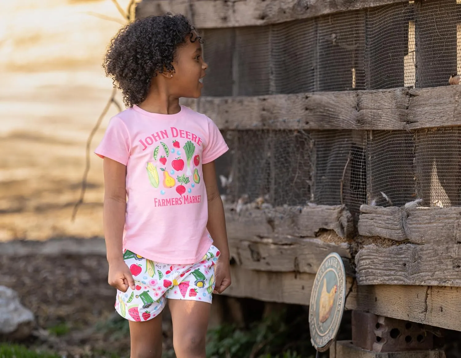 John Deere Floral Girls T-Shirt and French Terry Shorts Outfit Set Toddler to Little Kid Sizes (2T - 7-8)