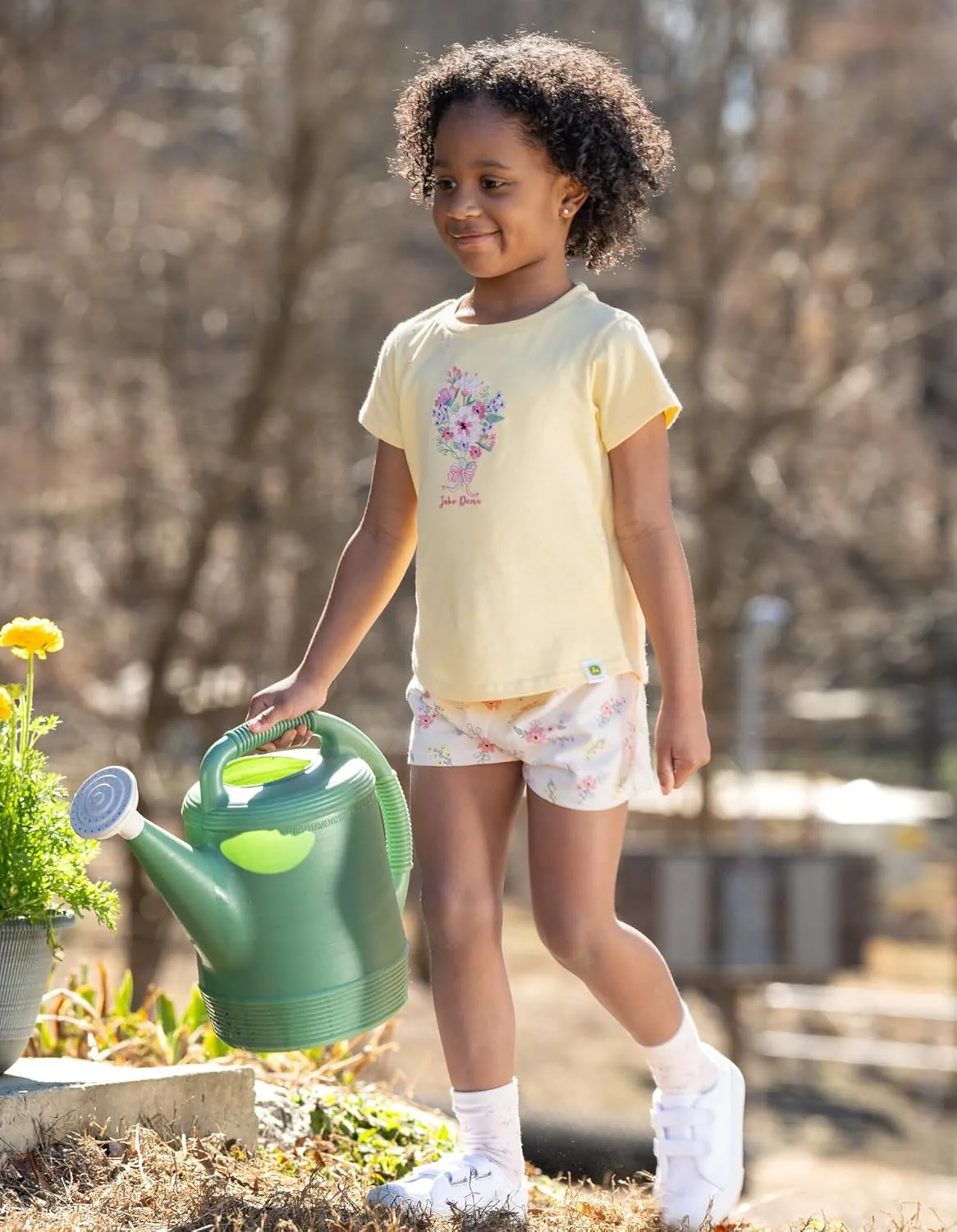 John Deere Floral Girls T-Shirt and French Terry Shorts Outfit Set Toddler to Little Kid Sizes (2T - 7-8)