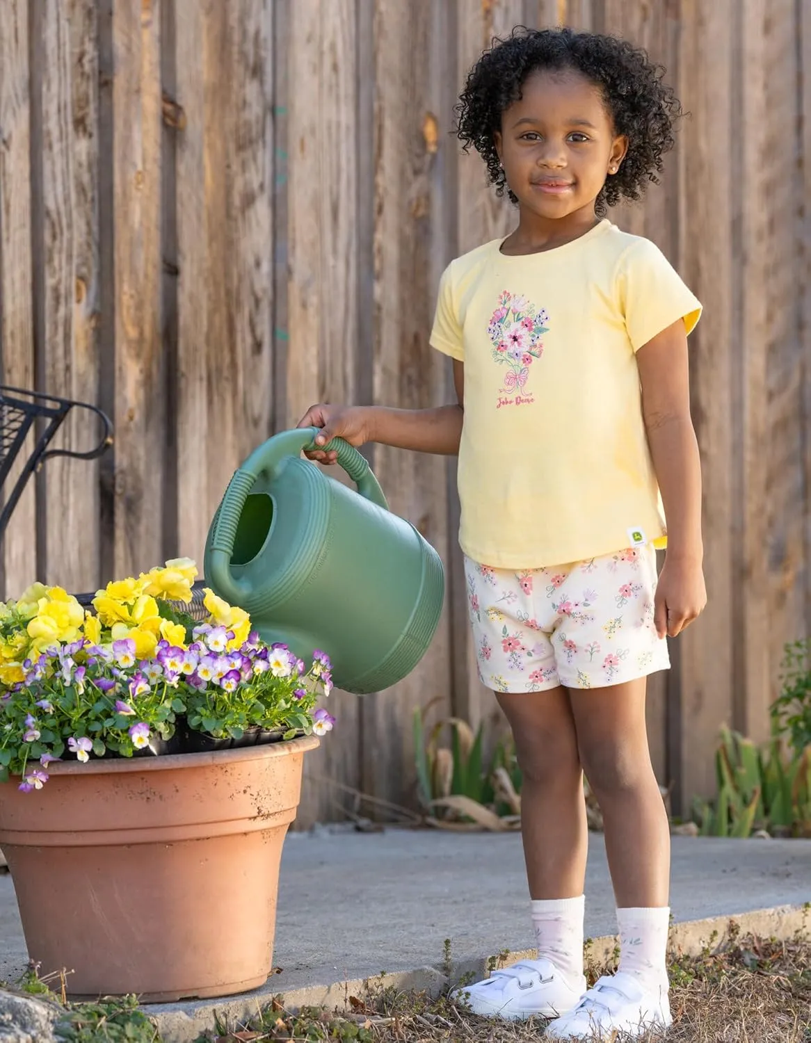 John Deere Floral Girls T-Shirt and French Terry Shorts Outfit Set Toddler to Little Kid Sizes (2T - 7-8)