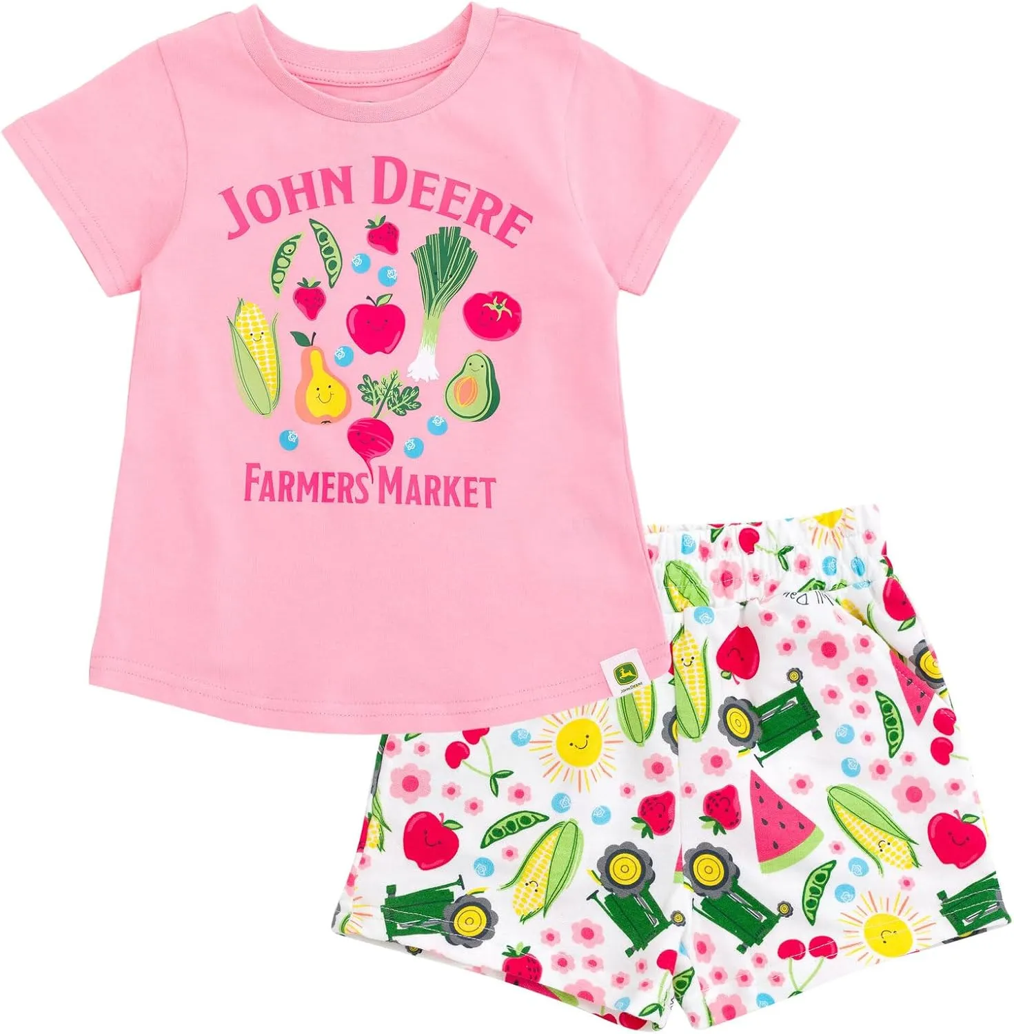 John Deere Floral Girls T-Shirt and French Terry Shorts Outfit Set Toddler to Little Kid Sizes (2T - 7-8)