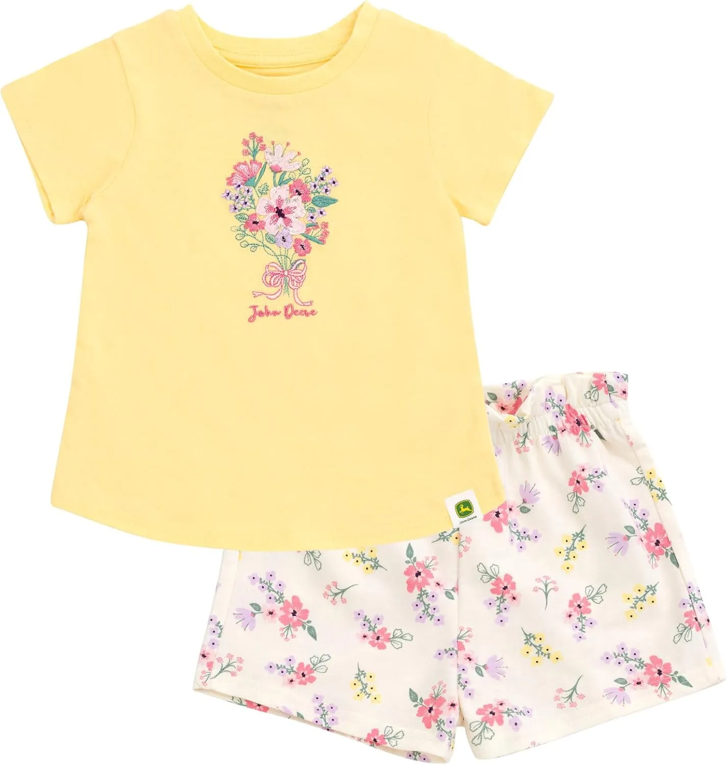 John Deere Floral Girls T-Shirt and French Terry Shorts Outfit Set Toddler to Little Kid Sizes (2T - 7-8)