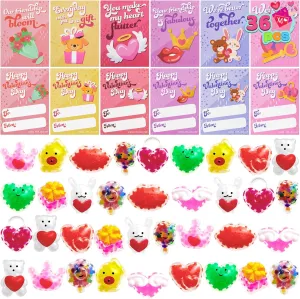 JOYIN 36 Packs Valentine’s Day Mochi with Heart Gift Cards, Mini Critter Squeeze Balls, Stress Fidget Relief, Valentine‘s Party Favors, Exchange Gifts