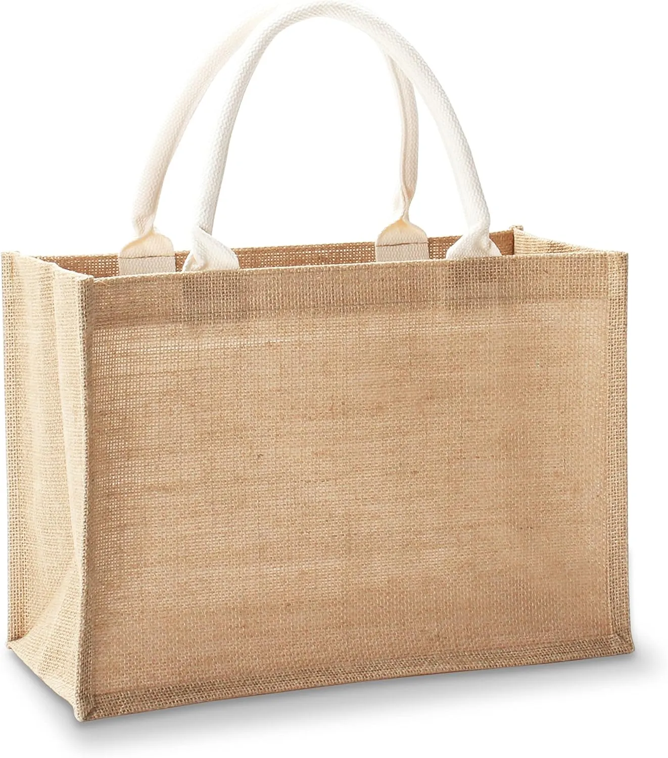 Jute Tote Bags, 14.5" x 6.7" x 10.2" Pack of 1 Burlap Bridesmaid Bags, Burlap Beach Totes, Jute Travel Bags with handles, Tote Bag for DIY,Gym,Shopping,Wedding