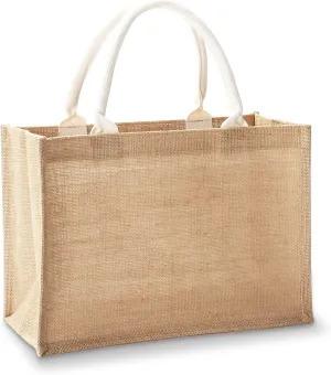 Jute Tote Bags, 14.5" x 6.7" x 10.2" Pack of 1 Burlap Bridesmaid Bags, Burlap Beach Totes, Jute Travel Bags with handles, Tote Bag for DIY,Gym,Shopping,Wedding