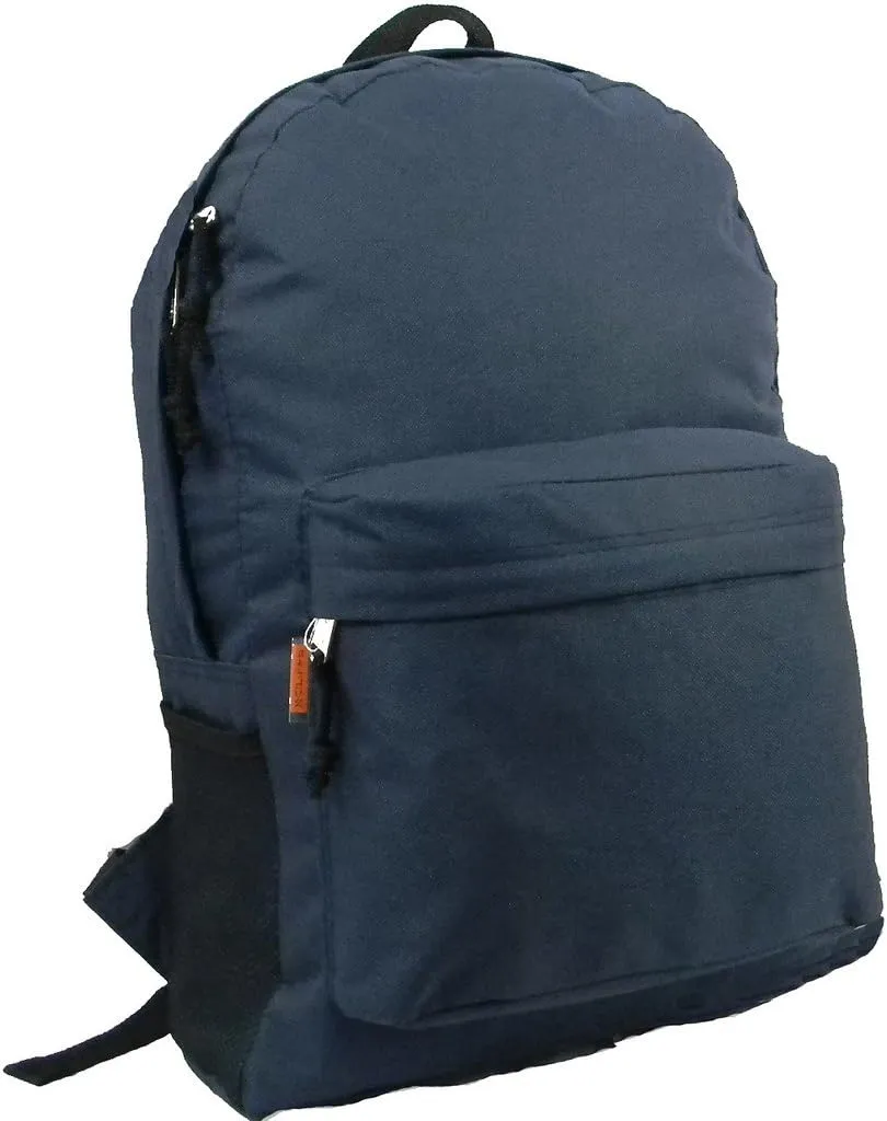 K-Cliffs 18in Classic Basic Backpack Simple School Book Bag w/Padded Back Side Pocket Navy