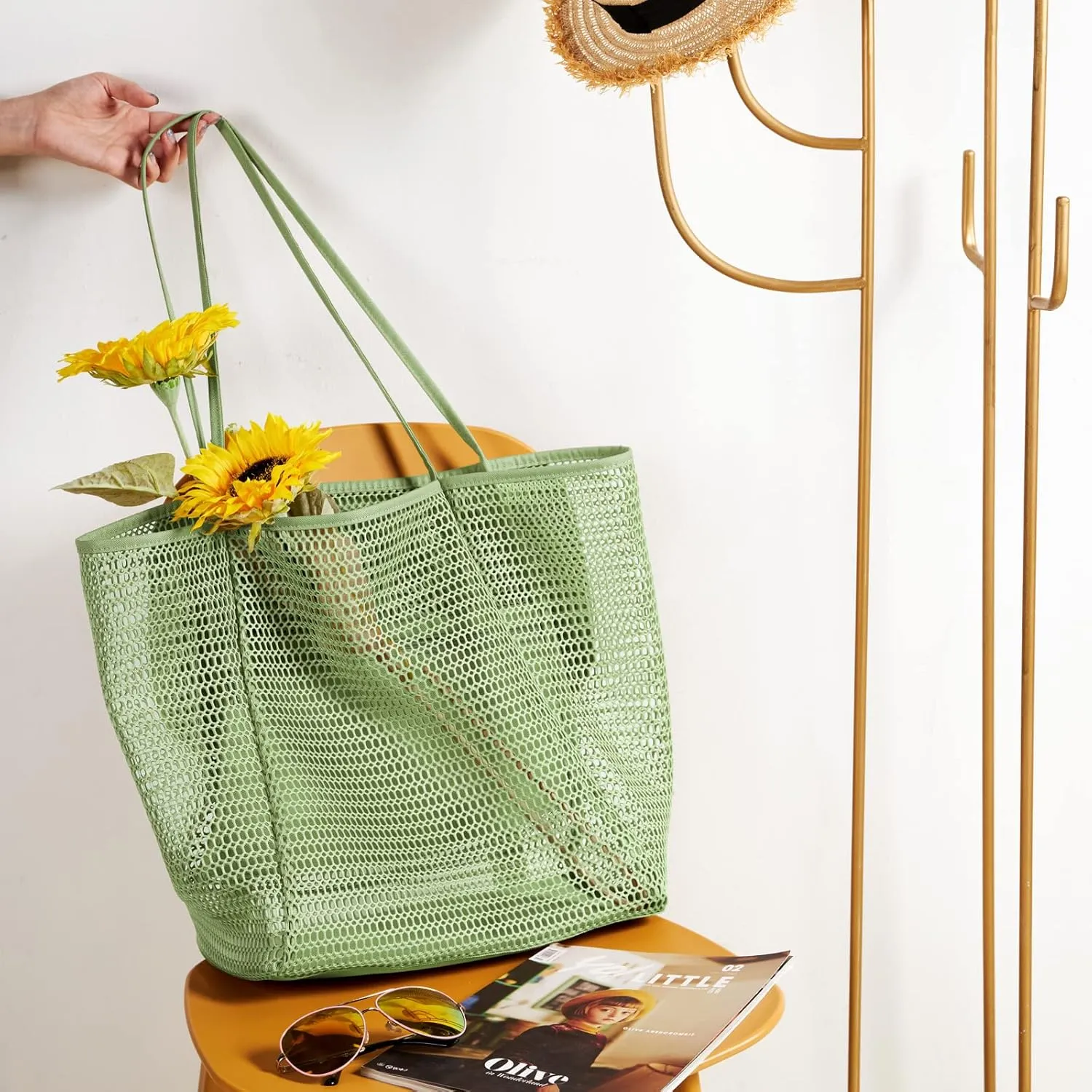 KALIDI BeachNylon Mesh Tote Bag, Casual Tote Bag Hobo Women Foldable MAX 23L Shoulder Bag For Beach Picnic Vacation