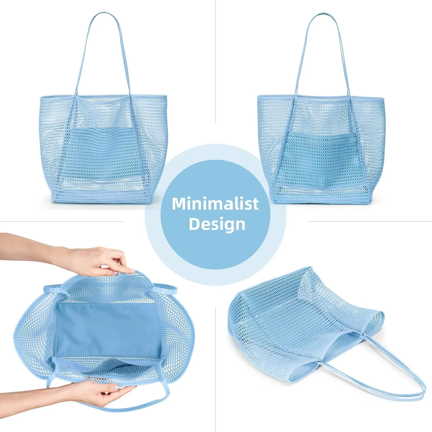 KALIDI BeachNylon Mesh Tote Bag, Casual Tote Bag Hobo Women Foldable MAX 23L Shoulder Bag For Beach Picnic Vacation