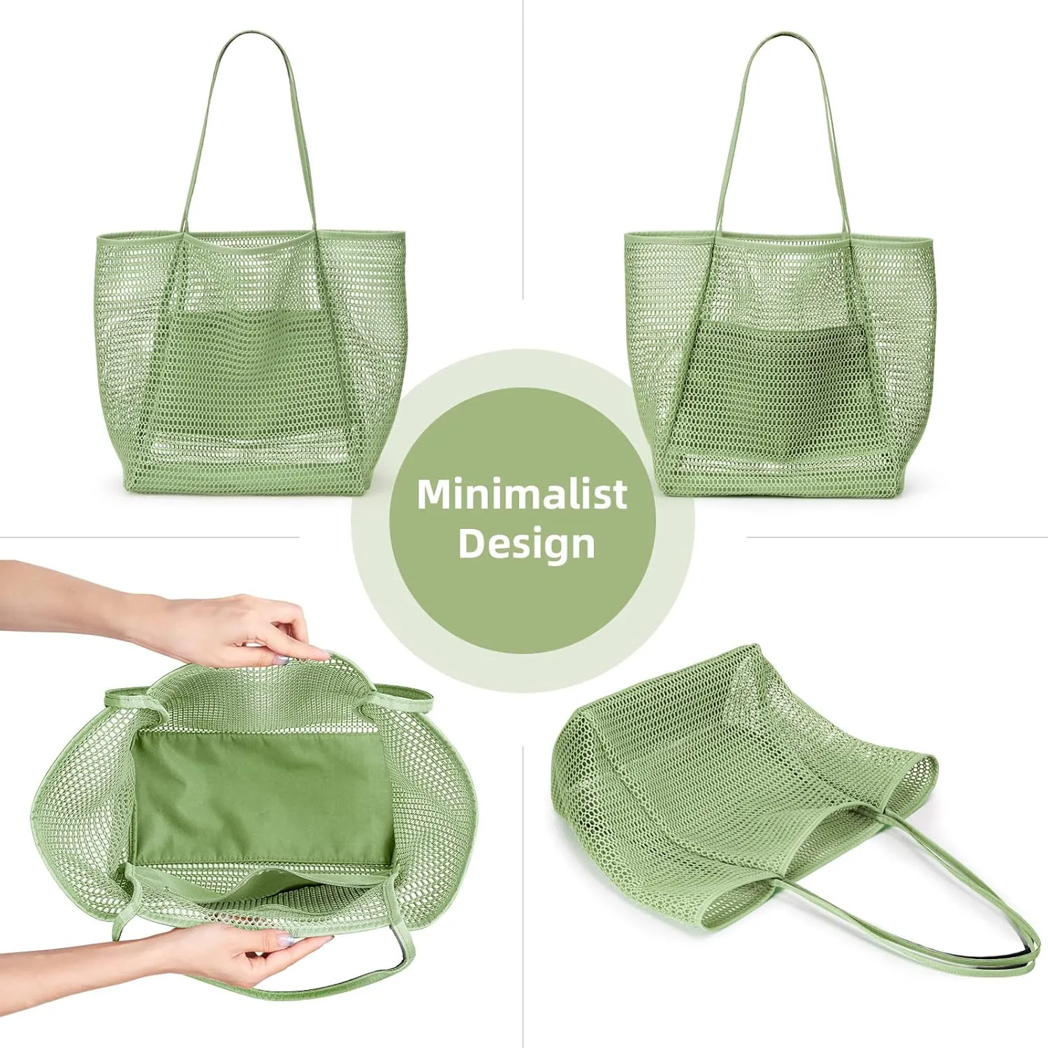 KALIDI BeachNylon Mesh Tote Bag, Casual Tote Bag Hobo Women Foldable MAX 23L Shoulder Bag For Beach Picnic Vacation